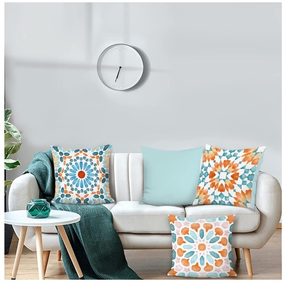 NEW•MANDALA BOHO CHIC BLUE AND ORANGE PILLOWCASES-PK of 4 - Picture 4 of 10